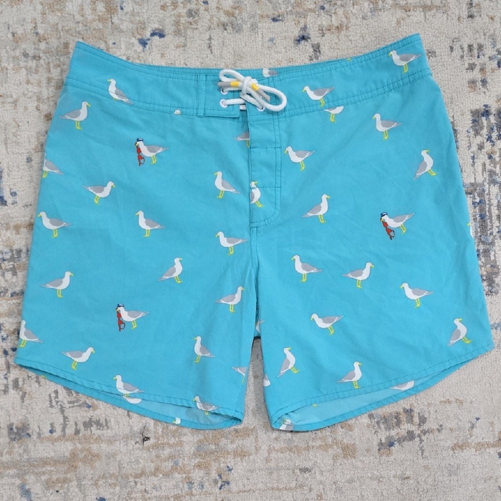 Chubbies Mens 34 Board Shorts Aqua Blue Seagull Print Swim Trunks Stretch